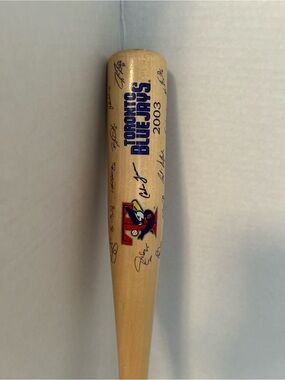 MLB Toronto Blue Jays 2003 Wood Kids Bat with Team Graphics - Natural, Blue, Red